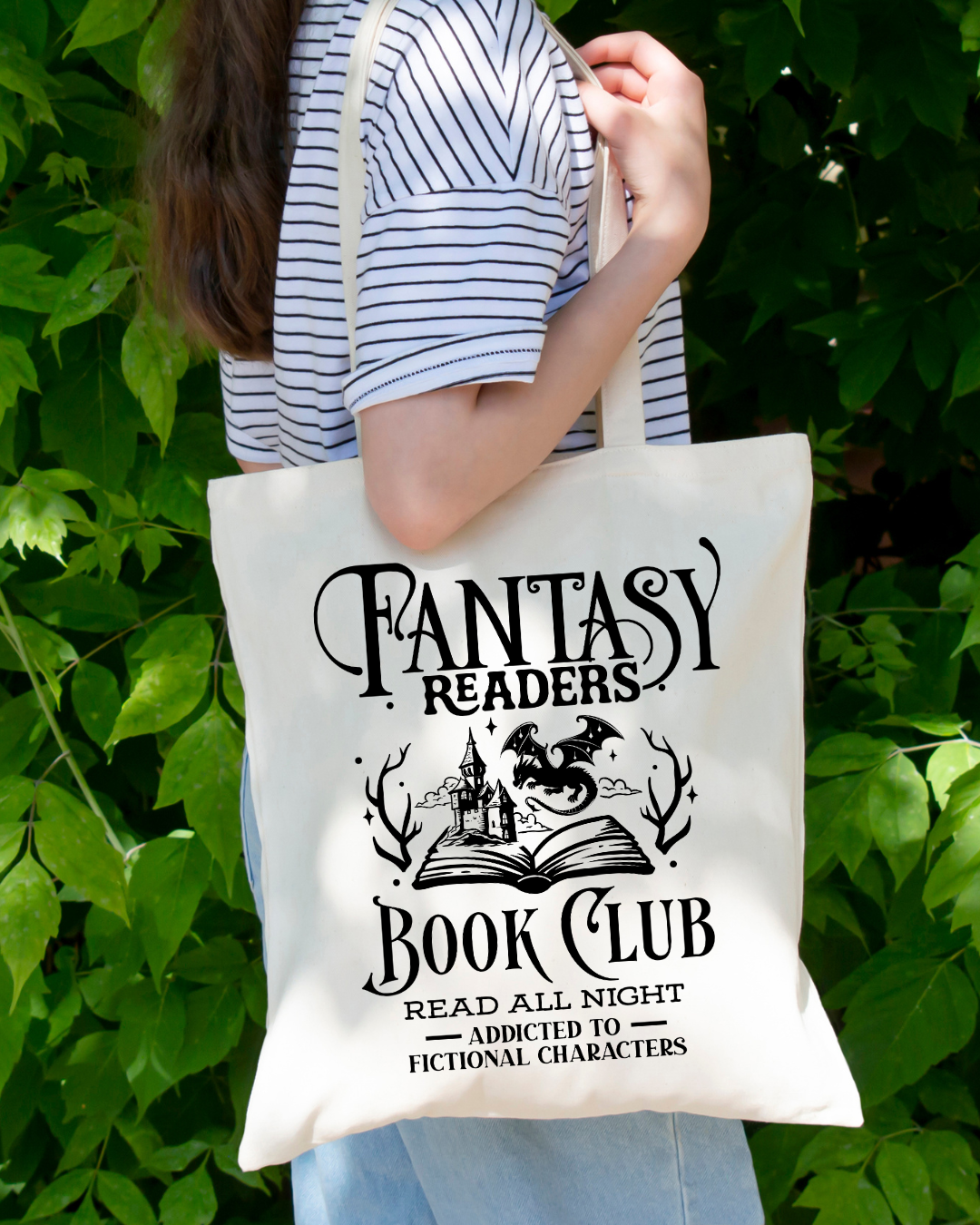 Fantasy Readers Book Club Magnetic Snap Closure Canvas Tote