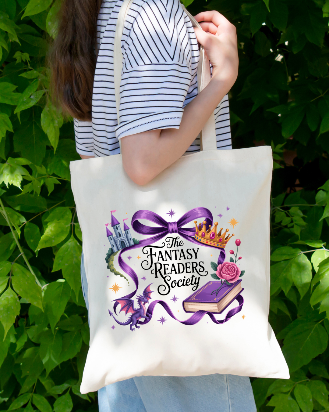 The Fantasy Readers Society Magnetic Snap Closure Canvas Tote