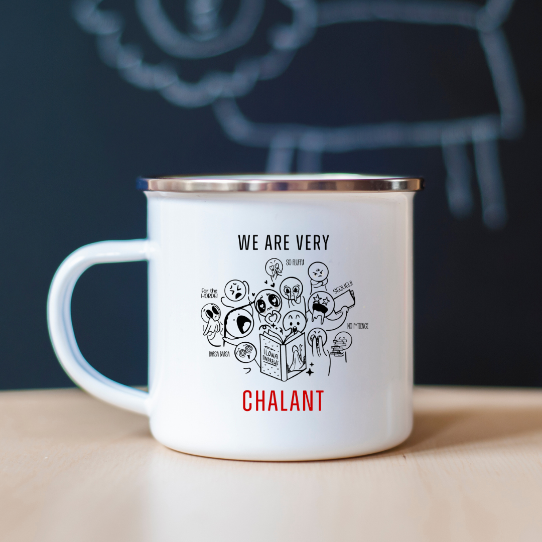 Book Devouring Horde "We Are Very Chalant" Camping Mug
