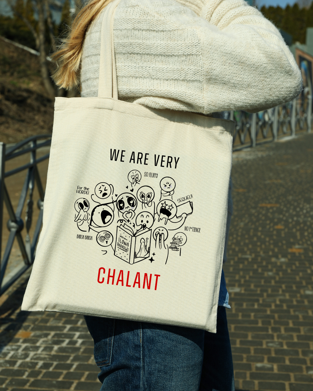 Book Devouring Horde "We Are Very Chalant"  Magnetic Snap Closure Canvas Tote