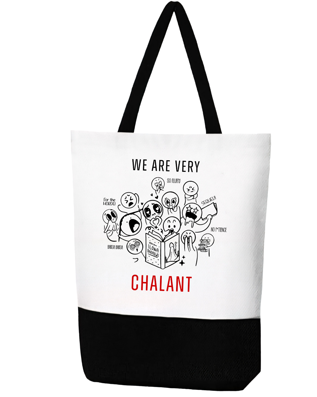 Book Devouring Horde "We Are Very Chalant" Black & White Canvas Tote With Zipper