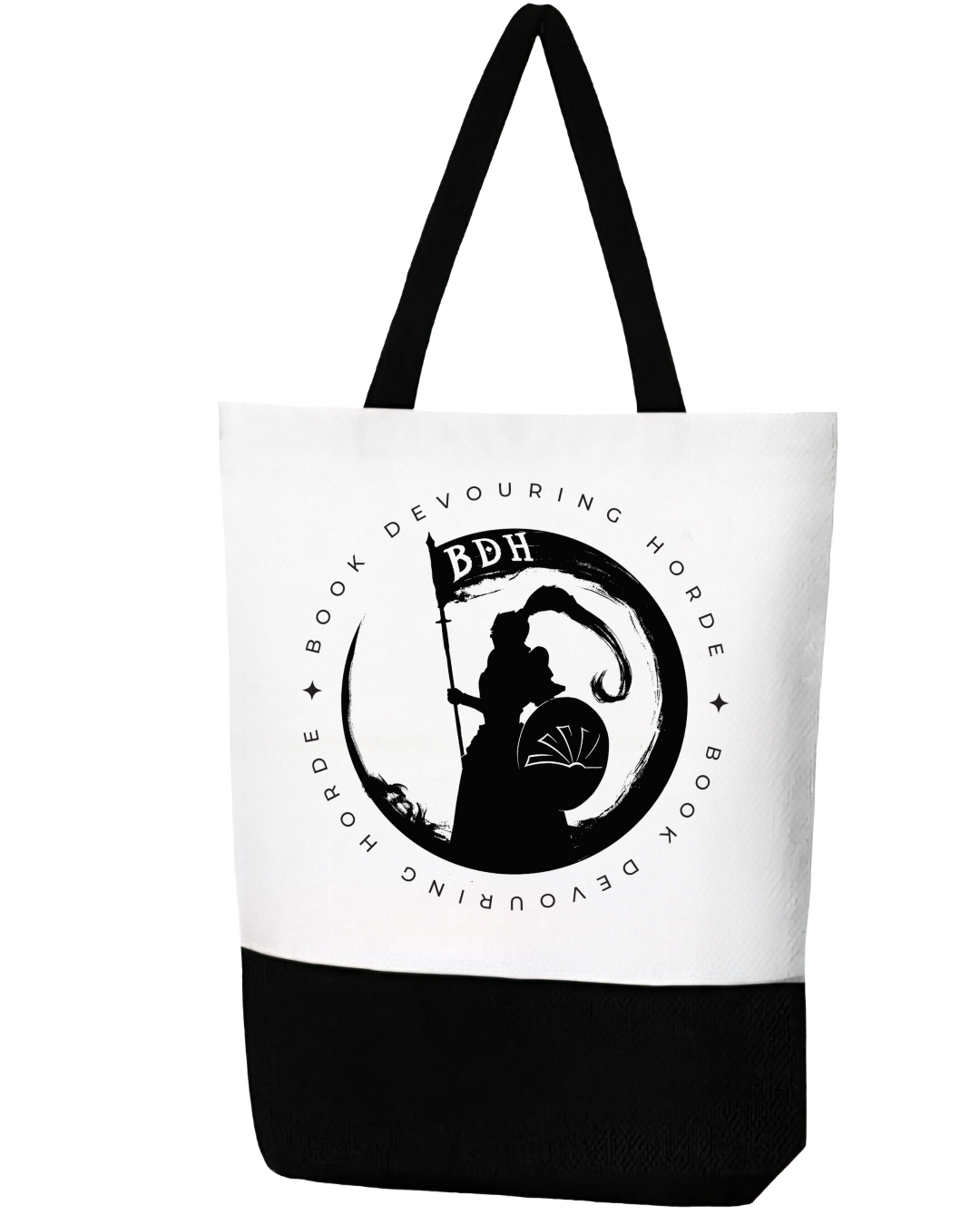 Book Devouring Horde "Dark Knight" Black & White Canvas Tote With Zipper