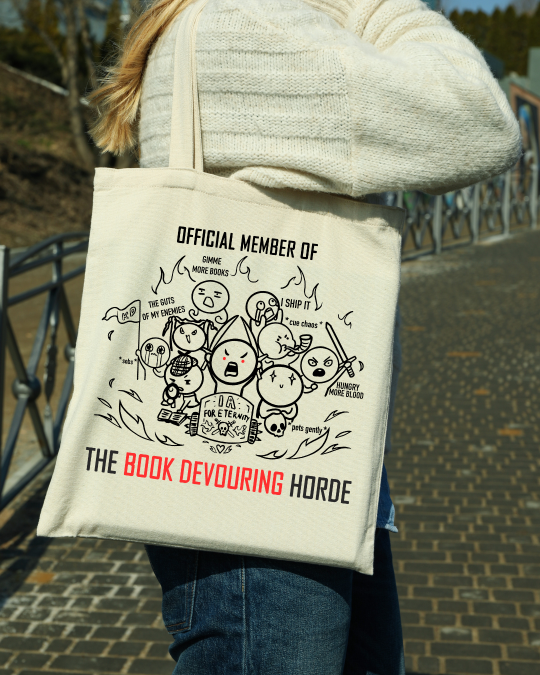 Book Devouring Horde "Official Member" Magnetic Snap Closure Canvas Tote
