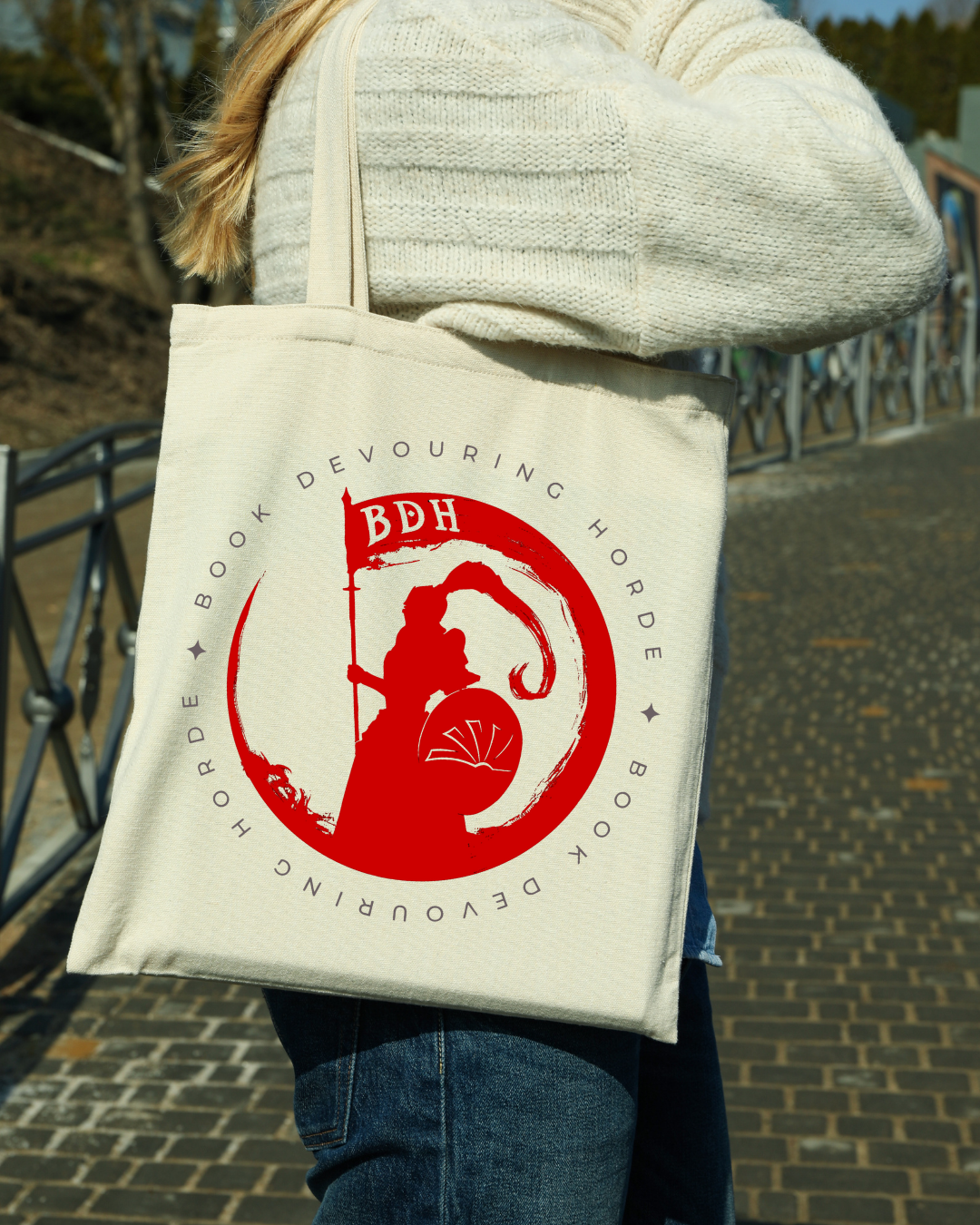 Book Devouring Horde "Red Knight" Magnetic Snap Closure Canvas Tote