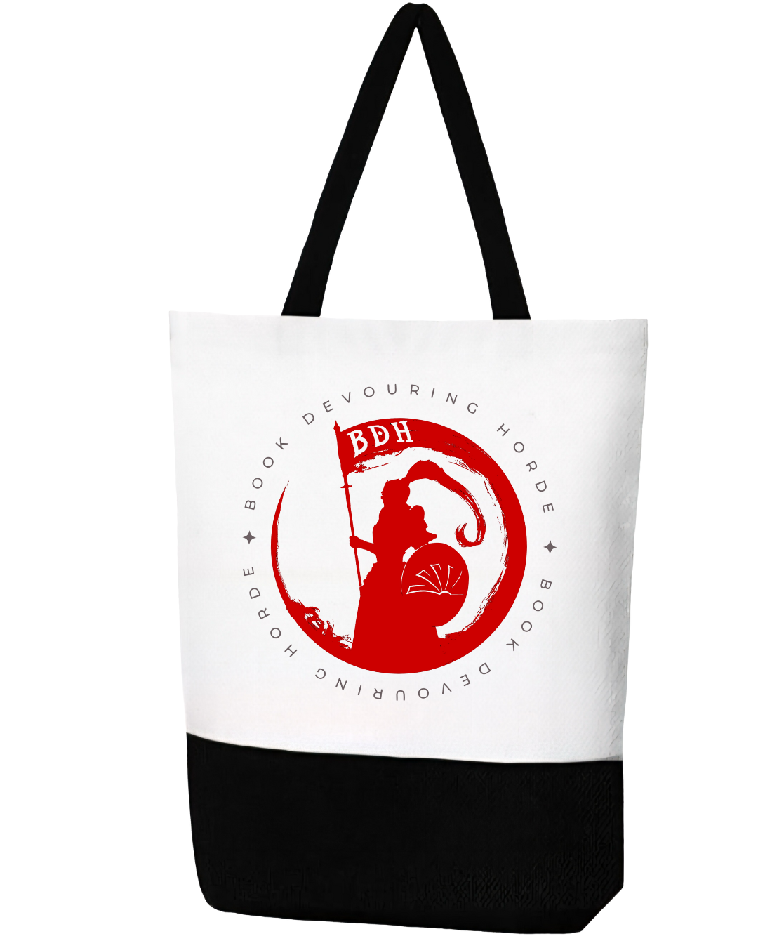 Book Devouring Horde "Red Knight" Black & White Canvas Tote With Zipper