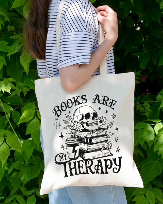 Books Are My Therapy 2 Magnetic Snap Closure Canvas Tote