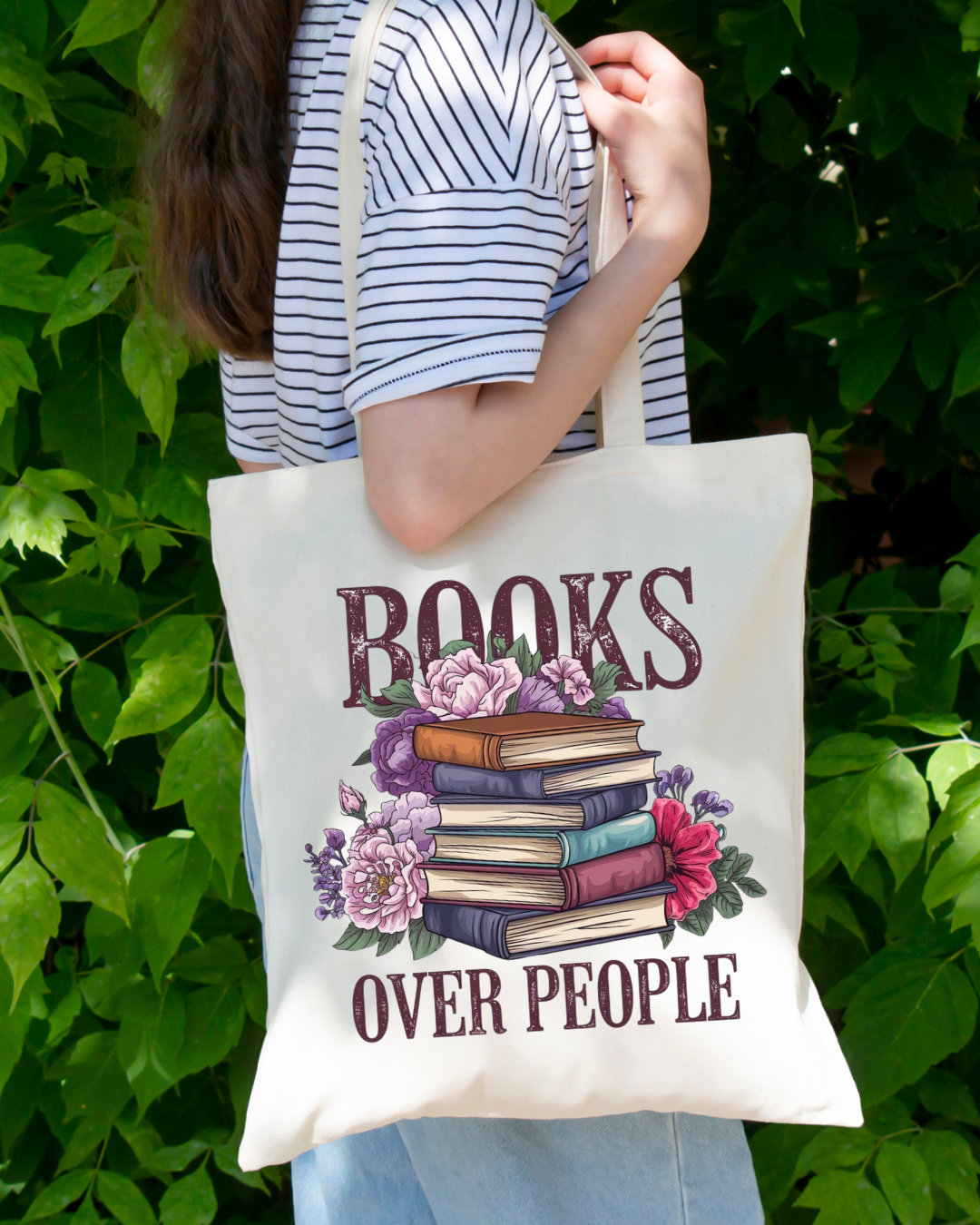 Books Over People Magnetic Snap Closure Canvas Tote