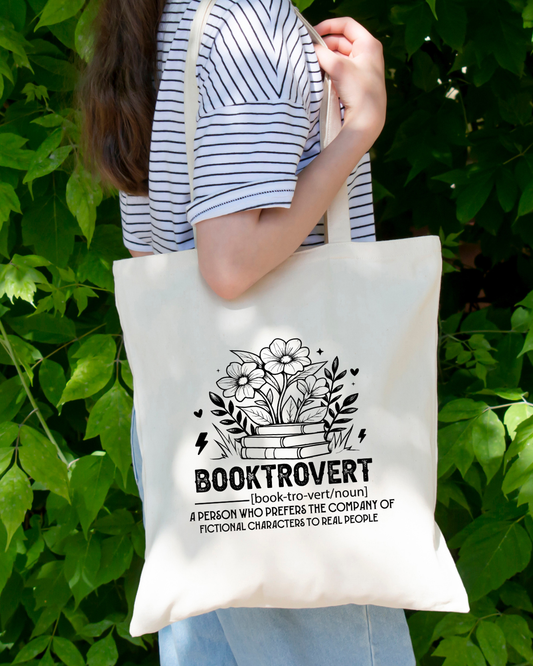Booktrovert with Flowers Magnetic Snap Closure Canvas Tote