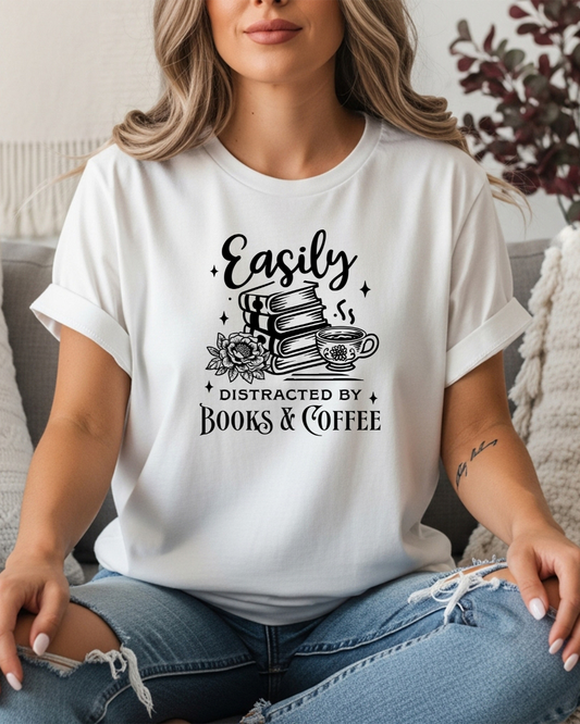 Easily Distracted by Books & Coffee Women's Tee