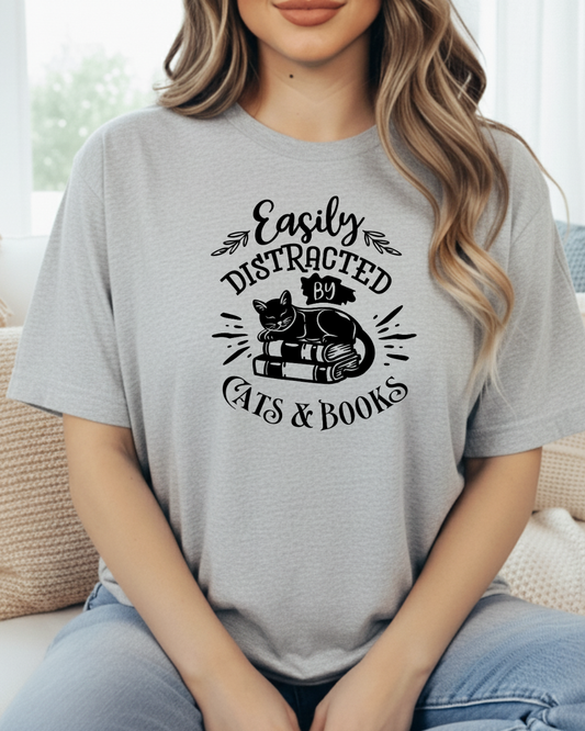 Easily Distracted By Cats & Books Women's Tee