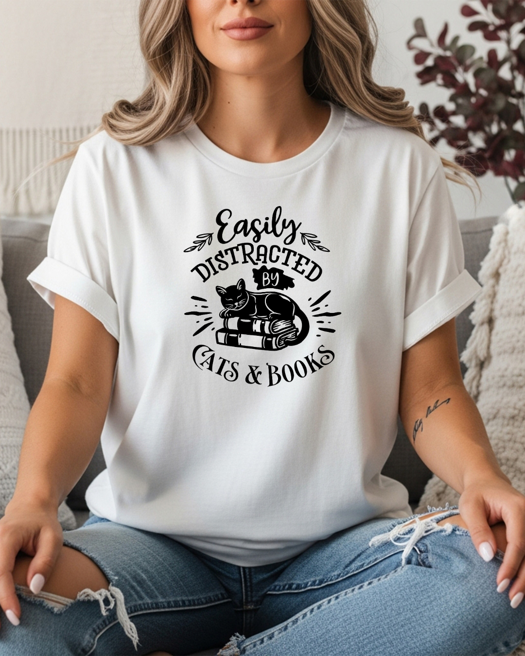 Easily Distracted By Cats & Books Women's Tee