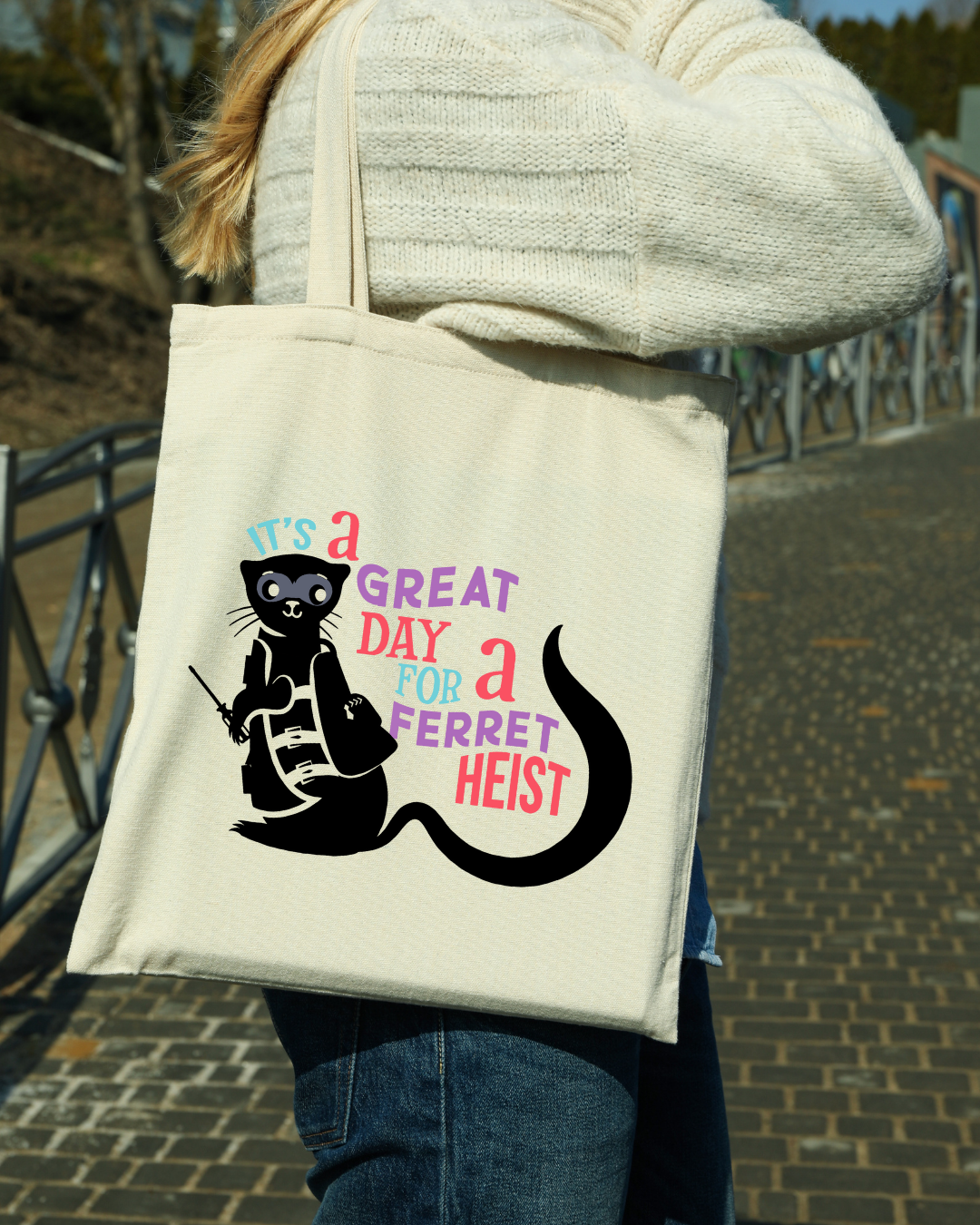 Hidden Legacy "Ferret Heist Colorful" Magnetic Snap Closure Canvas Tote