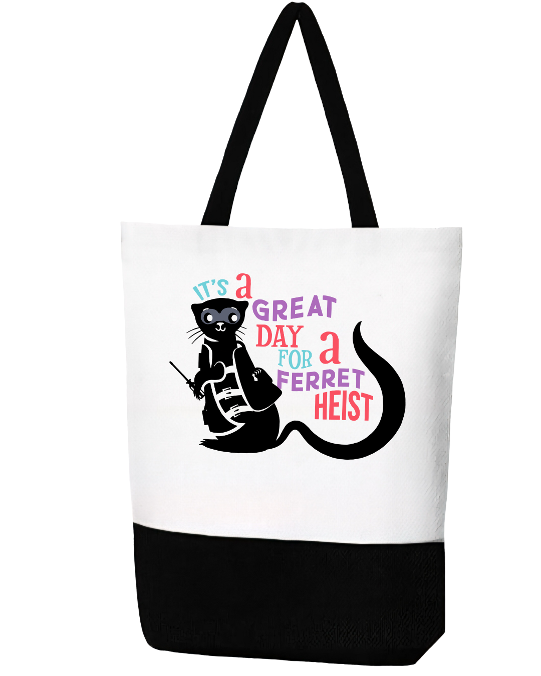 Hidden Legacy " Ferret Heist Colorful" Black & White Canvas Tote With Zipper
