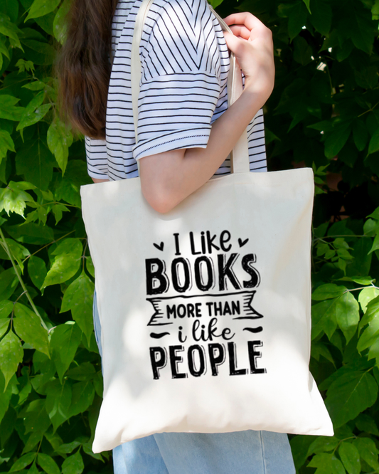 I Like Books More Than People Magnetic Snap Closure Canvas Tote