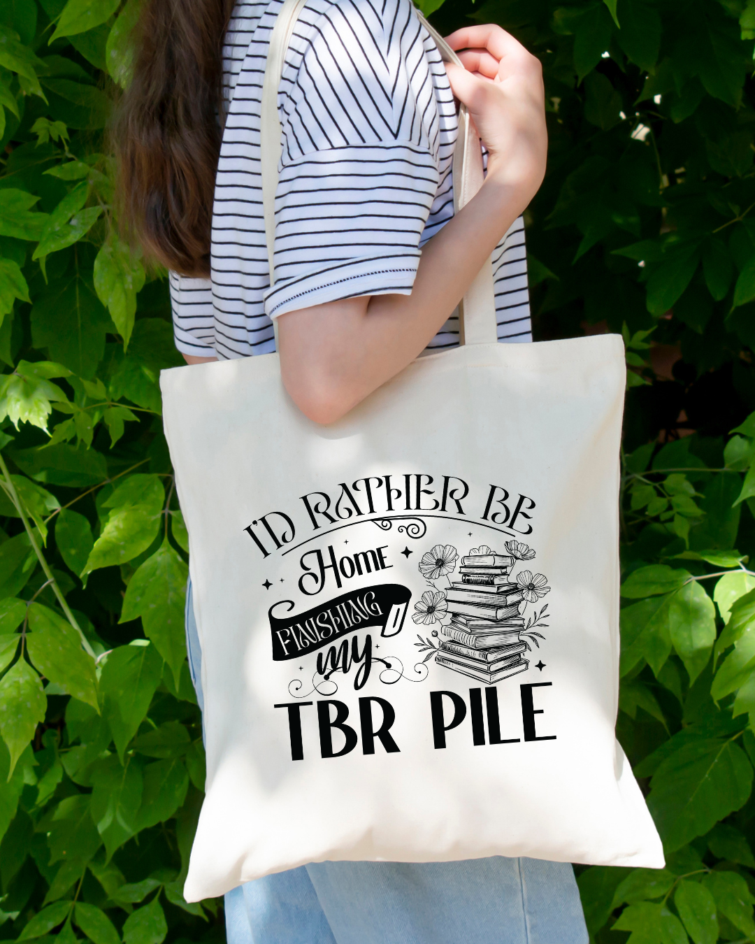 I'd Rather Be Home Finishing My TBR Pile Magnetic Snap Closure Canvas Tote