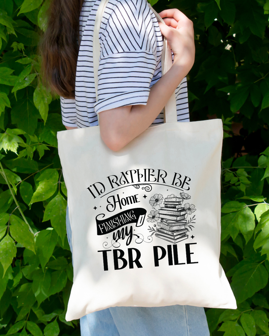 I'd Rather Be Home Finishing My TBR Pile Magnetic Snap Closure Canvas Tote