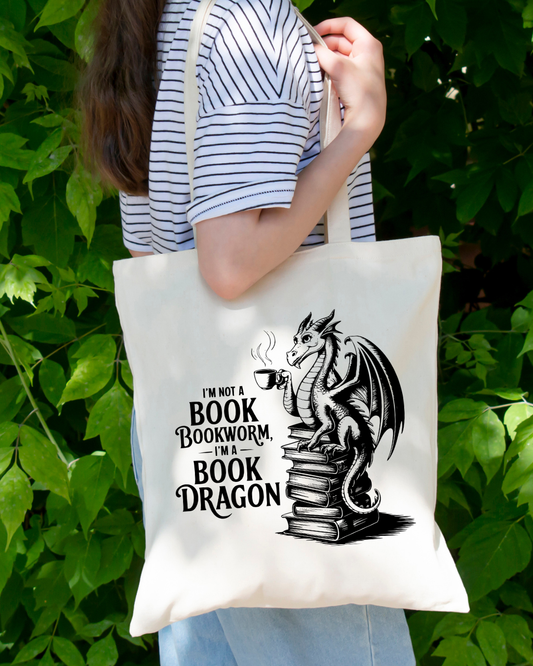 I'm Not a Bookworm I'm a Book Dragon Magnetic Snap Closure Canvas Tote