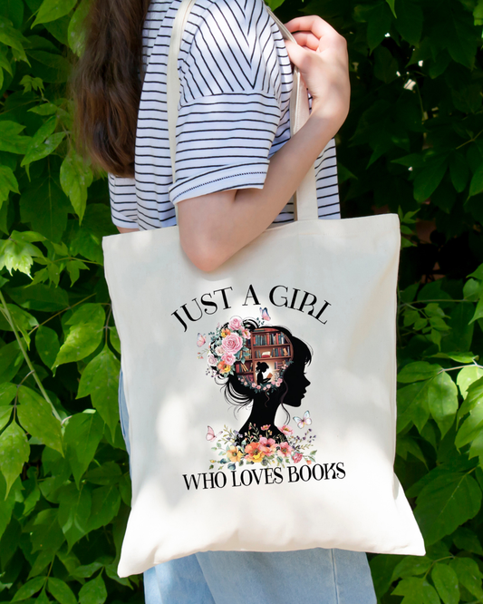Just A Girl Who Loves Books Magnetic Snap Closure Canvas Tote