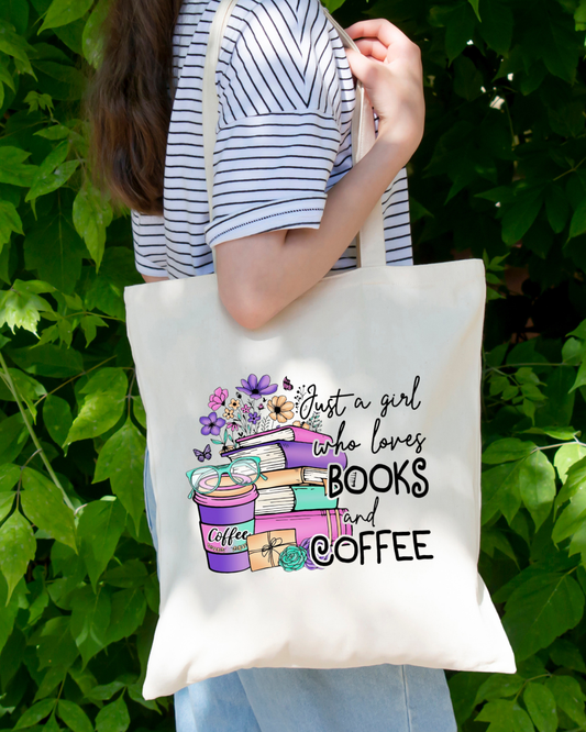 Just a Girl Who Loves Books & Coffee Magnetic Snap Closure Canvas Tote