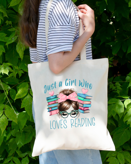 Just A Girl Who Loves Reading Magnetic Snap Closure Canvas Tote