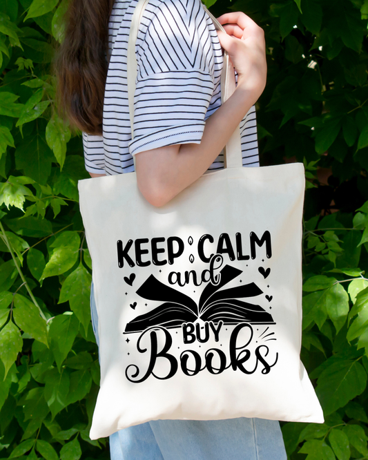 Keep Calm and Buy Books Magnetic Snap Closure Canvas Tote