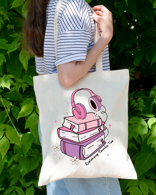 Listening Counts Too Magnetic Snap Closure Canvas Tote