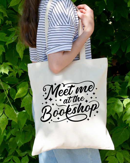 Meet Me at the Book Shop Magnetic Snap Closure Canvas Tote