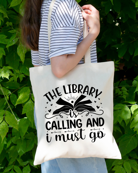 The Library is Calling I Must Go Magnetic Snap Closure Canvas Tote